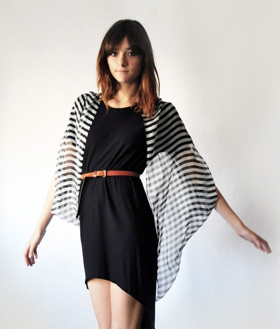 Pining after this wrap for months now... Cocoon Cardi-Cape black and white chiffon. Silk.